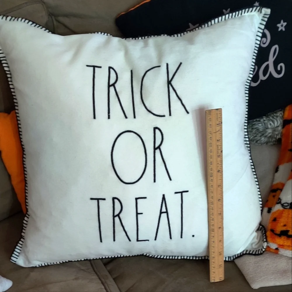 Rae Dunn‎ Halloween Trick or Treat Checkered Duck Feather Large Accent Pillow